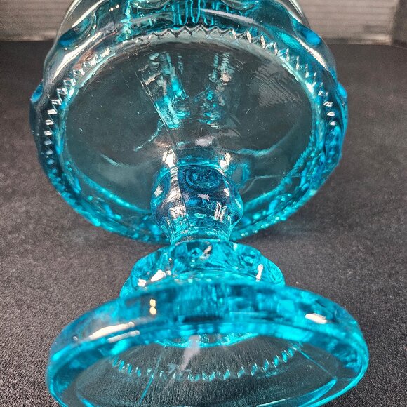 Beautiful Blue King's Crown Thumb Print Pedestal Candy Dish/Compote Bowl 1970s - Picture 7 of 13